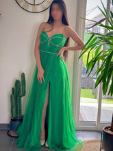 Charger l'image dans la galerie, Robe de Mariage - Sans manches Maxi Tulle Colonne Réguliers Verte