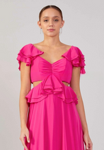 Charger l'image dans la galerie, Robe de Soirée- Manche courte Maxi Chiffon Colonne Réguliers Fuchsia