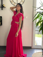 Charger l&#39;image dans la galerie, Robe de Soirée- Manche courte Maxi Chiffon Colonne Réguliers Fuchsia
