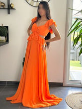 Charger l&#39;image dans la galerie, Robe de Soirée- Manche courte Maxi Chiffon Colonne Réguliers Fuchsia
