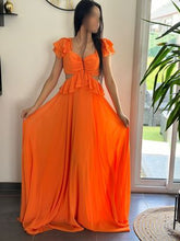 Charger l&#39;image dans la galerie, Robe de Soirée- Manche courte Maxi Chiffon Colonne Réguliers Orange
