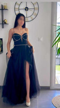 Charger l&#39;image dans la galerie, Robe de Mariage - Sans manches Maxi Tulle Colonne Réguliers Noire

