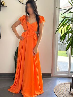 Robe de Soirée- Manche courte Maxi Chiffon Colonne Réguliers Orange
