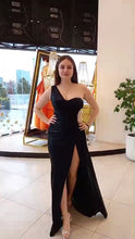 Charger l&#39;image dans la galerie, Robe de Mariage - Une Epaule Maxi Lycra Colonne Réguliers Noire
