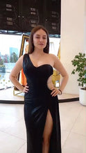 Charger l&#39;image dans la galerie, Robe de Mariage - Une Epaule Maxi Lycra Colonne Réguliers Noire

