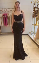 Charger l&#39;image dans la galerie, Robe de Mariage - Sans manches Maxi Paillette Sirène Réguliers Noir
