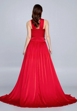Charger l&#39;image dans la galerie, Sans manches Maxi Satin Colonne Réguliers Rouge Robe de Soirée
