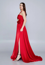 Charger l&#39;image dans la galerie, Sans manches Maxi Satin Colonne Réguliers Rouge Robe de Soirée
