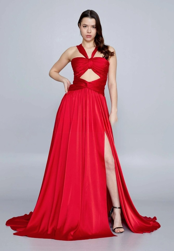 Sans manches Maxi Satin Colonne Réguliers Rouge Robe de Soirée