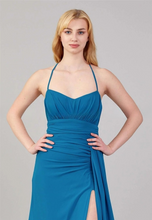 Charger l&#39;image dans la galerie, Robe de Soirée - Sans manches Maxi Chiffon Sirène Réguliers Bleue
