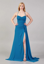 Charger l&#39;image dans la galerie, Robe de Soirée - Sans manches Maxi Chiffon Sirène Réguliers Bleue
