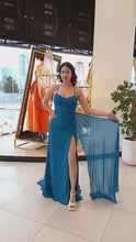 Charger et lire la vidéo dans la visionneuse de la Galerie, Robe de Soirée - Sans manches Maxi Chiffon Sirène Réguliers Bleue
