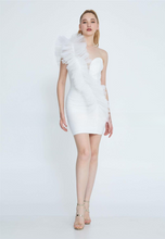 Charger l&#39;image dans la galerie, Robe de Soirée- RENGIN Une Epaule Mini Tulle Colonne Réguliers Ecru
