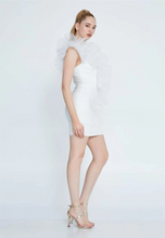 Charger l&#39;image dans la galerie, Robe de Soirée- RENGIN Une Epaule Mini Tulle Colonne Réguliers Ecru
